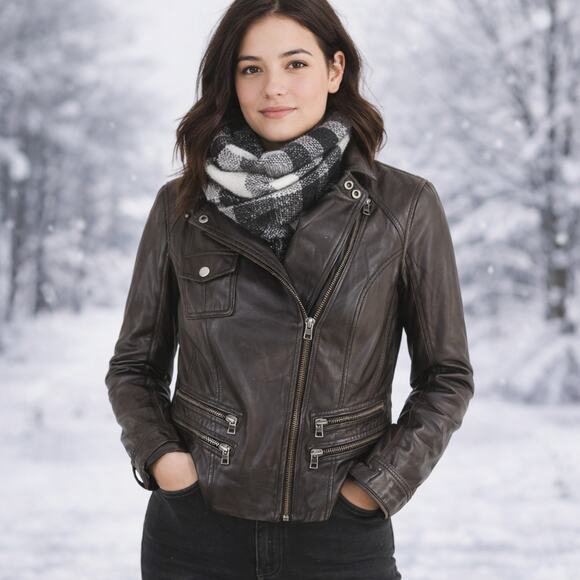 Whetblue SZ M Buttery Soft Lambskin Leather Moto Jacket Gray Silver Hardware - Picture 1 of 7